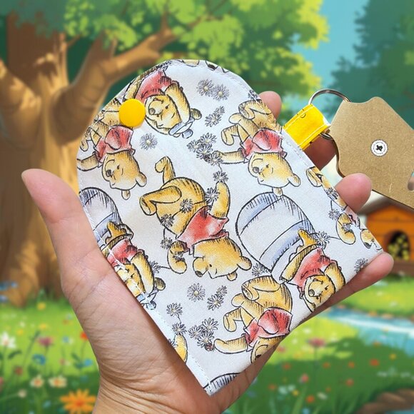 Handmade Winnie The Pooh Card Wallet with Keyring | Mini Wallet Bag Charm - Picture 4 of 5